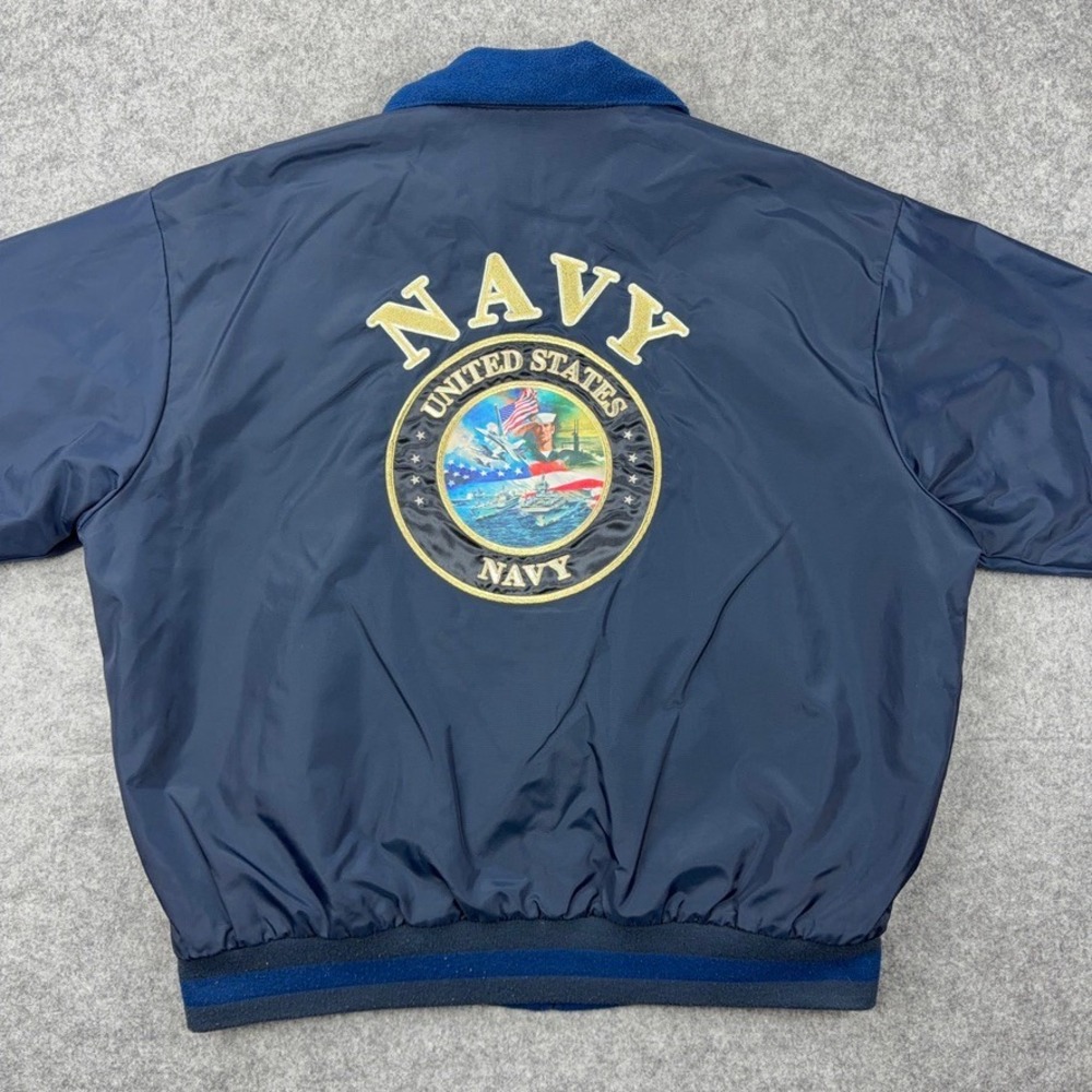 VTG US Navy Jacket Mens Medium Blue Reversible Fleece Bomber Bradford Exchange
